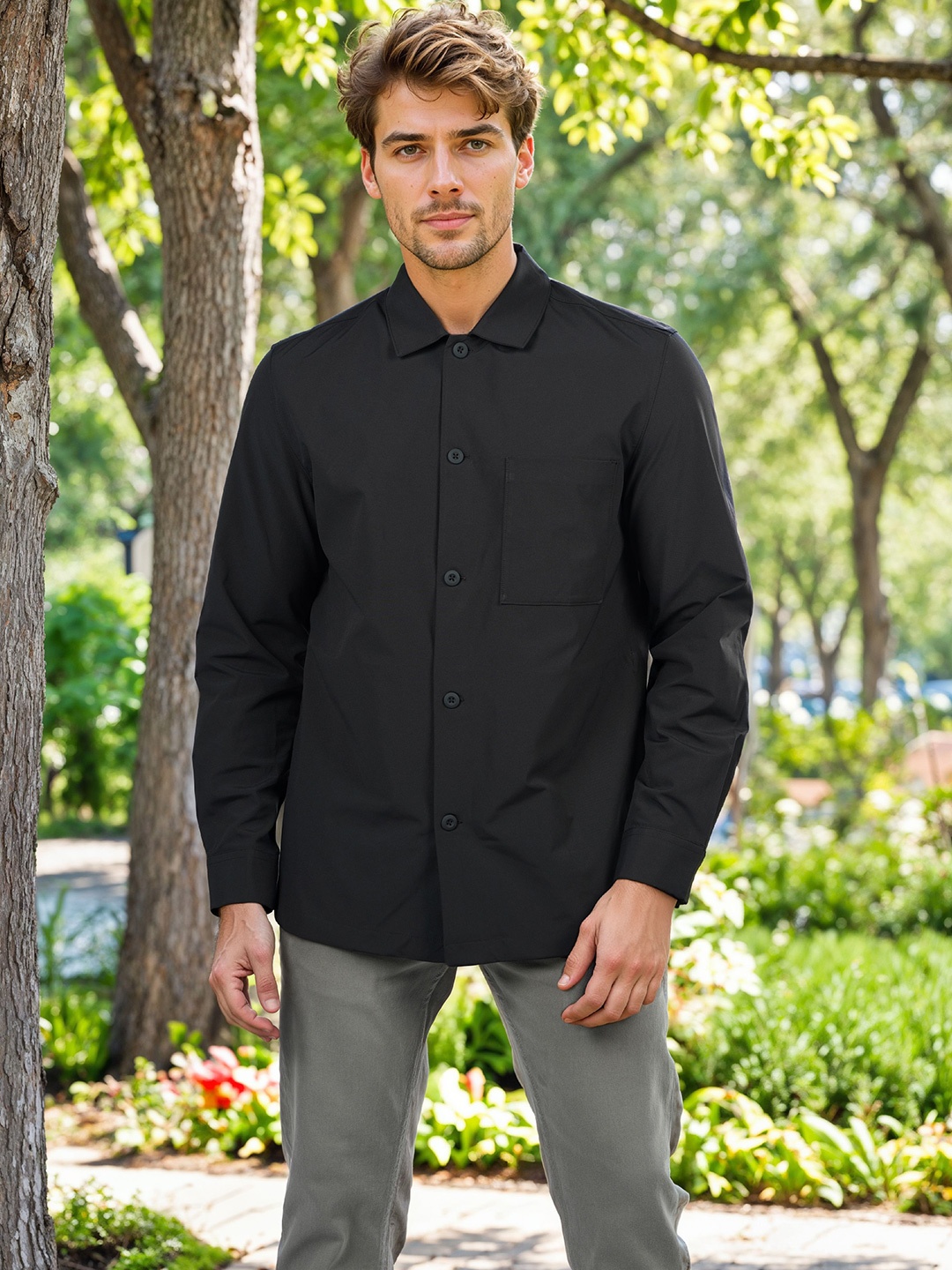 

Celio Men Classic Fit Spread Collar Solid Casual Shirt, Black