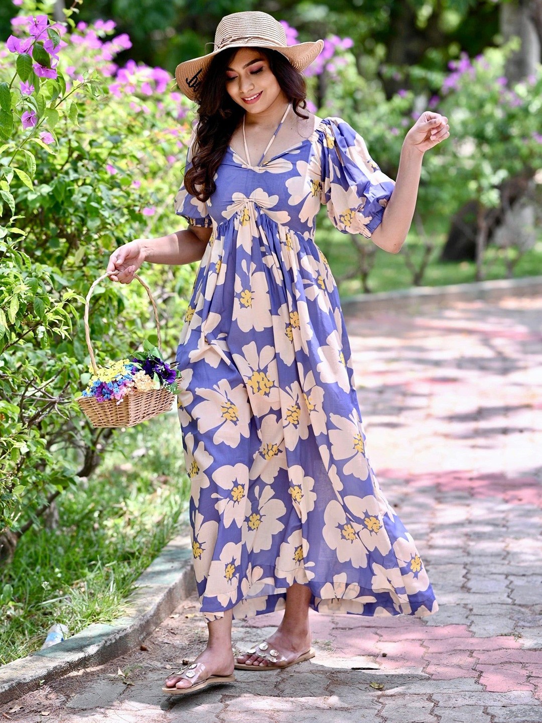 

WHATNOT STYLE Floral Print Ruffled Formal Maxi Dress, Lavender