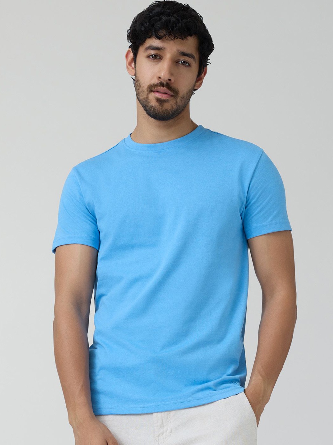 

XYXX Cotton Rich Solid Code T-shirt for Men, Blue