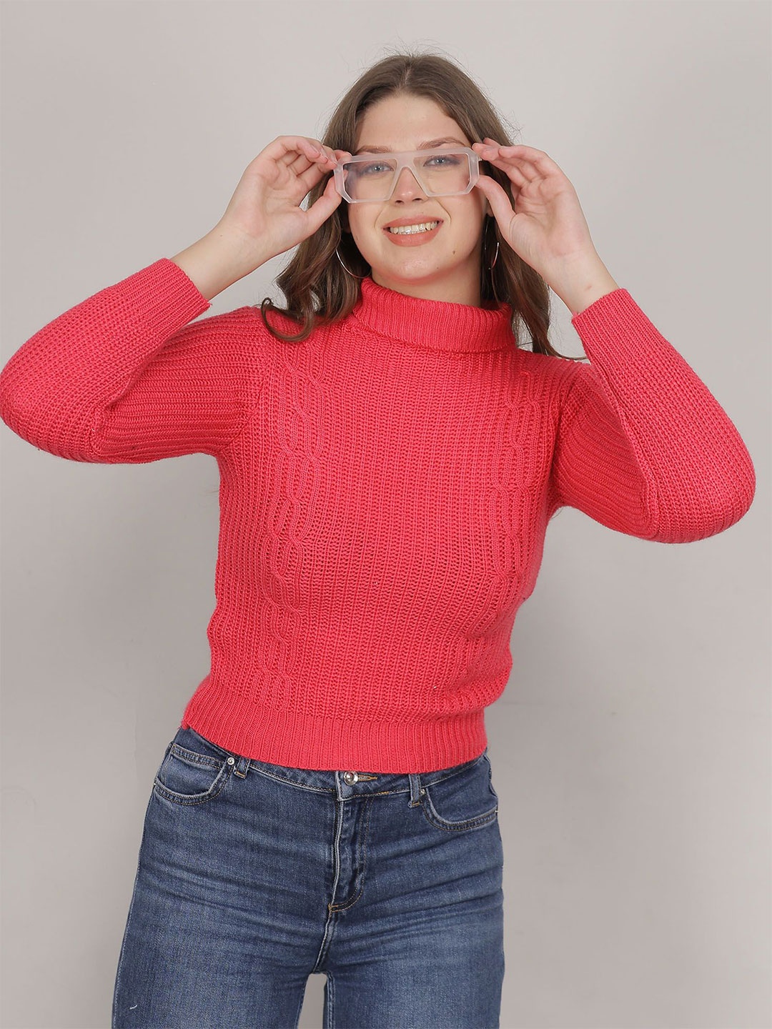 

Thansmay Kleider Women Cable Knit Turtle Neck Pullover Sweater, Rose