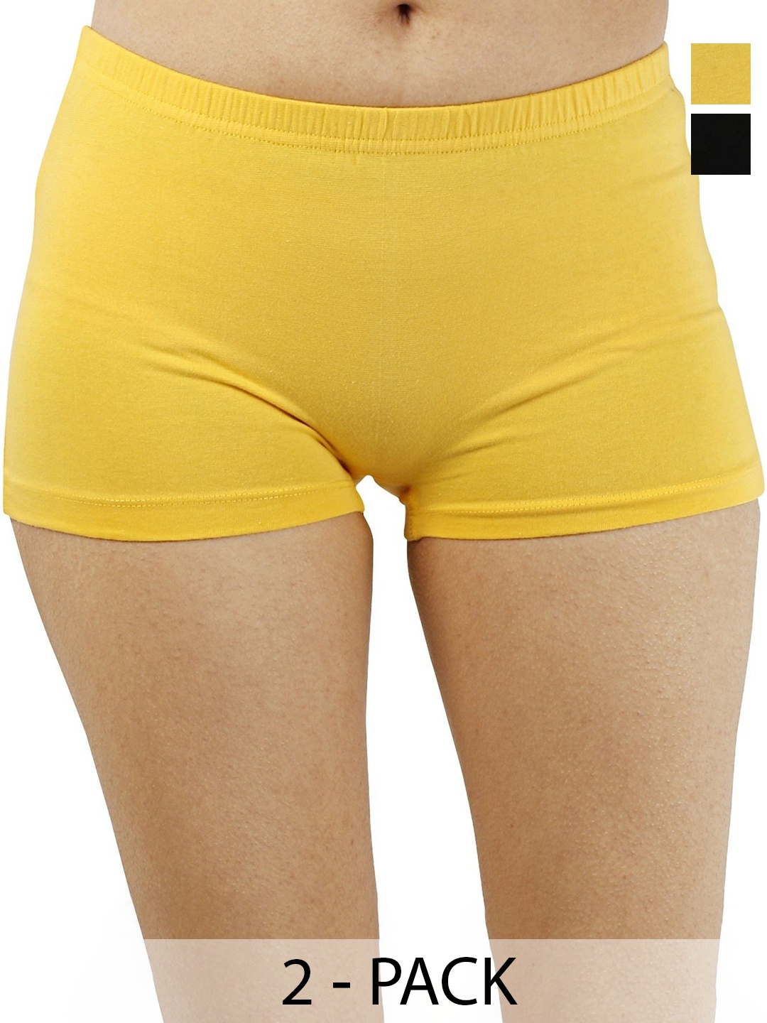 

Diving Deep Women Pack of 2 Cotton Assorted Boy Shorts, Yellow