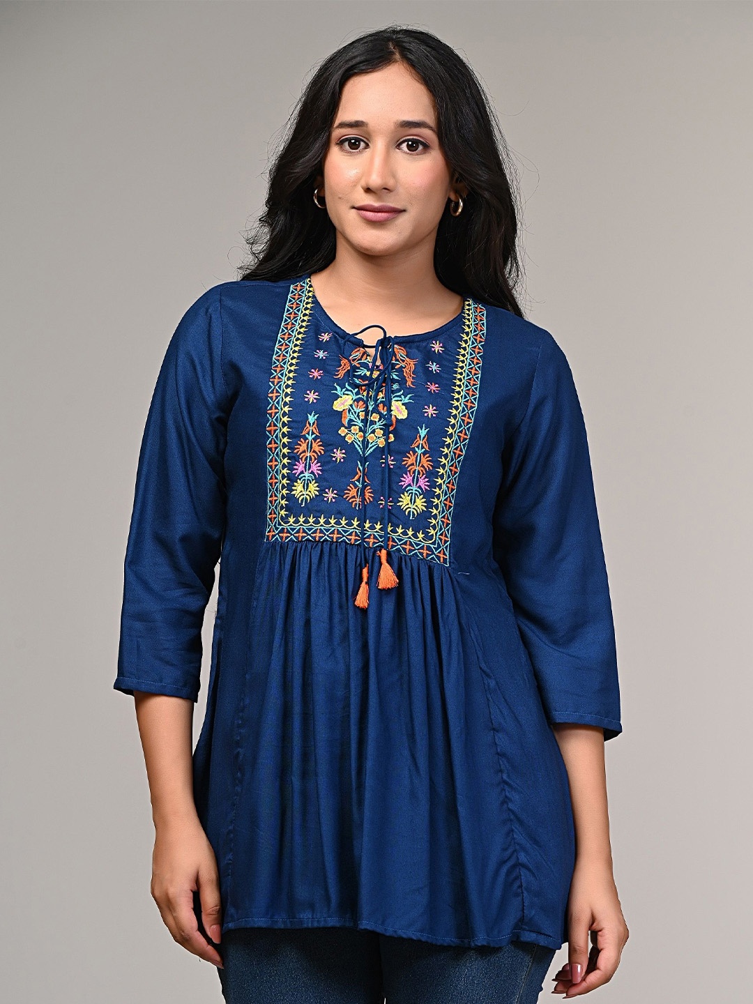 

SAADGEE Women Bohemian Cotton Peplum Top, Navy blue