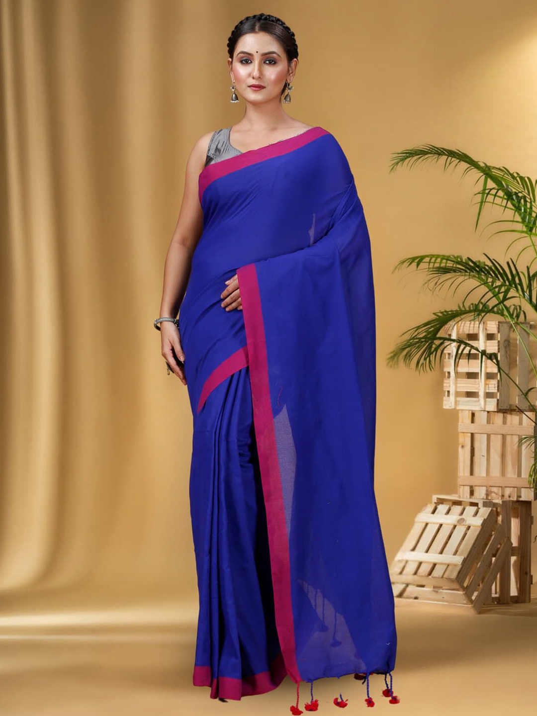 

T.J. SAREES Pure Cotton Saree, Blue