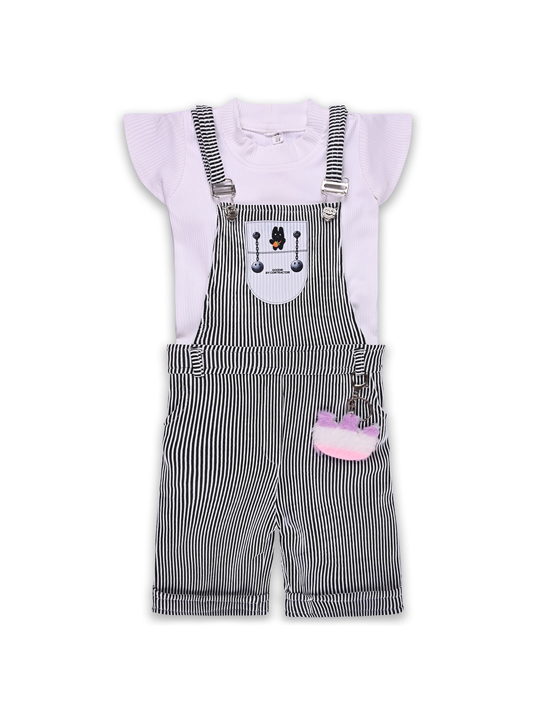 

Wish Karo Girls Striped Dungaree Set, Black