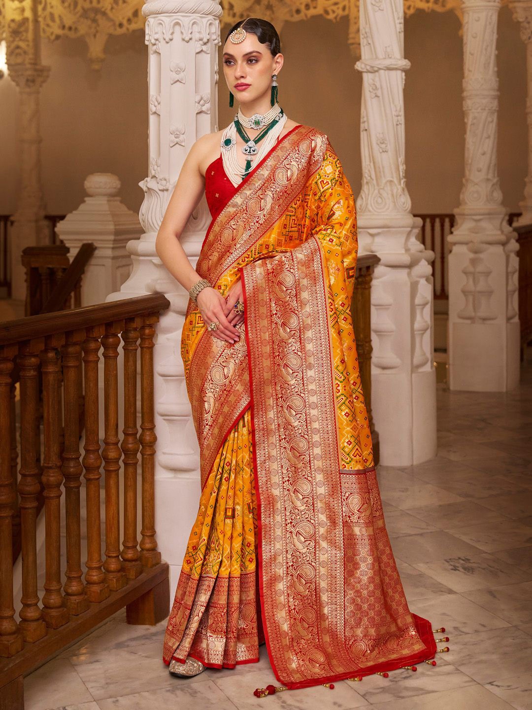 

Anouk Ethnic Motifs Silk Blend Designer Patola Saree, Yellow