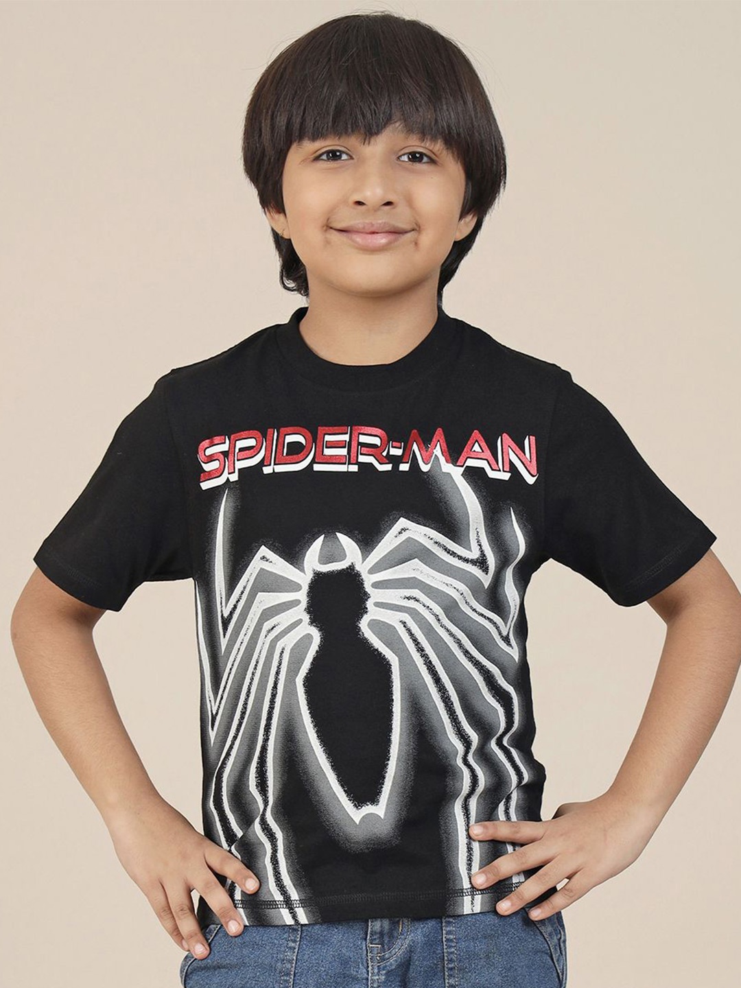 

Kids Ville Boys Spider-Man Graphic Printed Round Neck Cotton T-shirt, Black