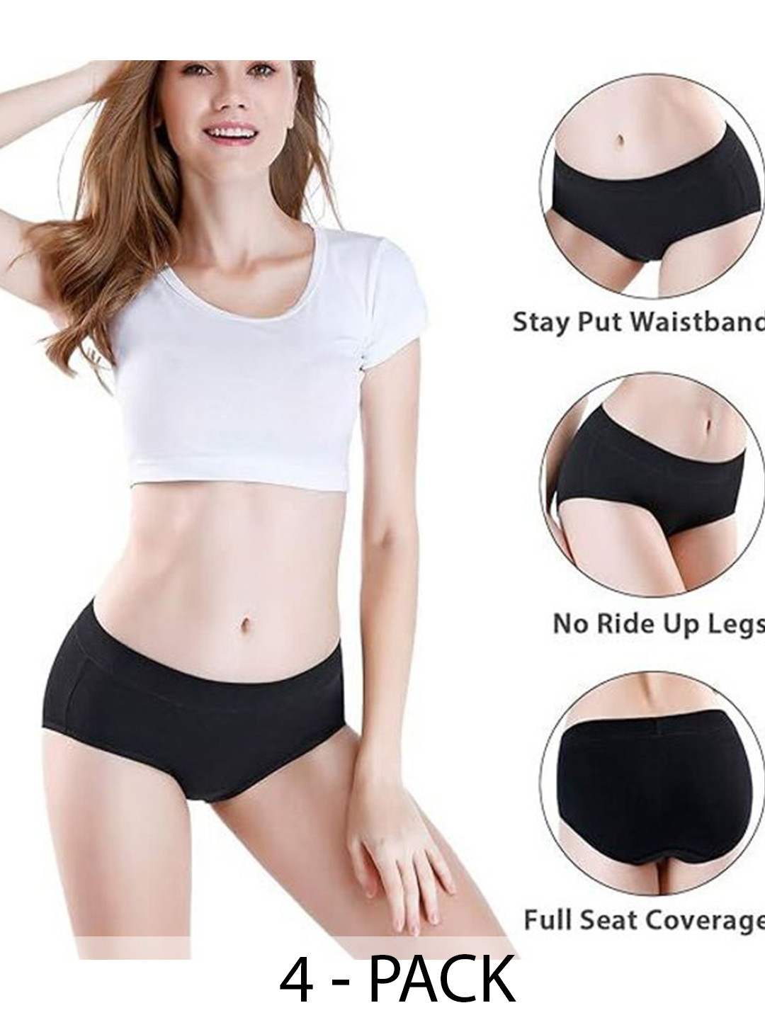 

Diving Deep Women Pack of 4 Cotton Hipster Briefs, Black