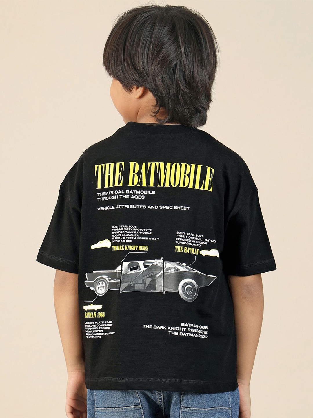 

Kids Ville Boys Batman Typography Printed Round Neck Cotton Oversized T-shirt, Black