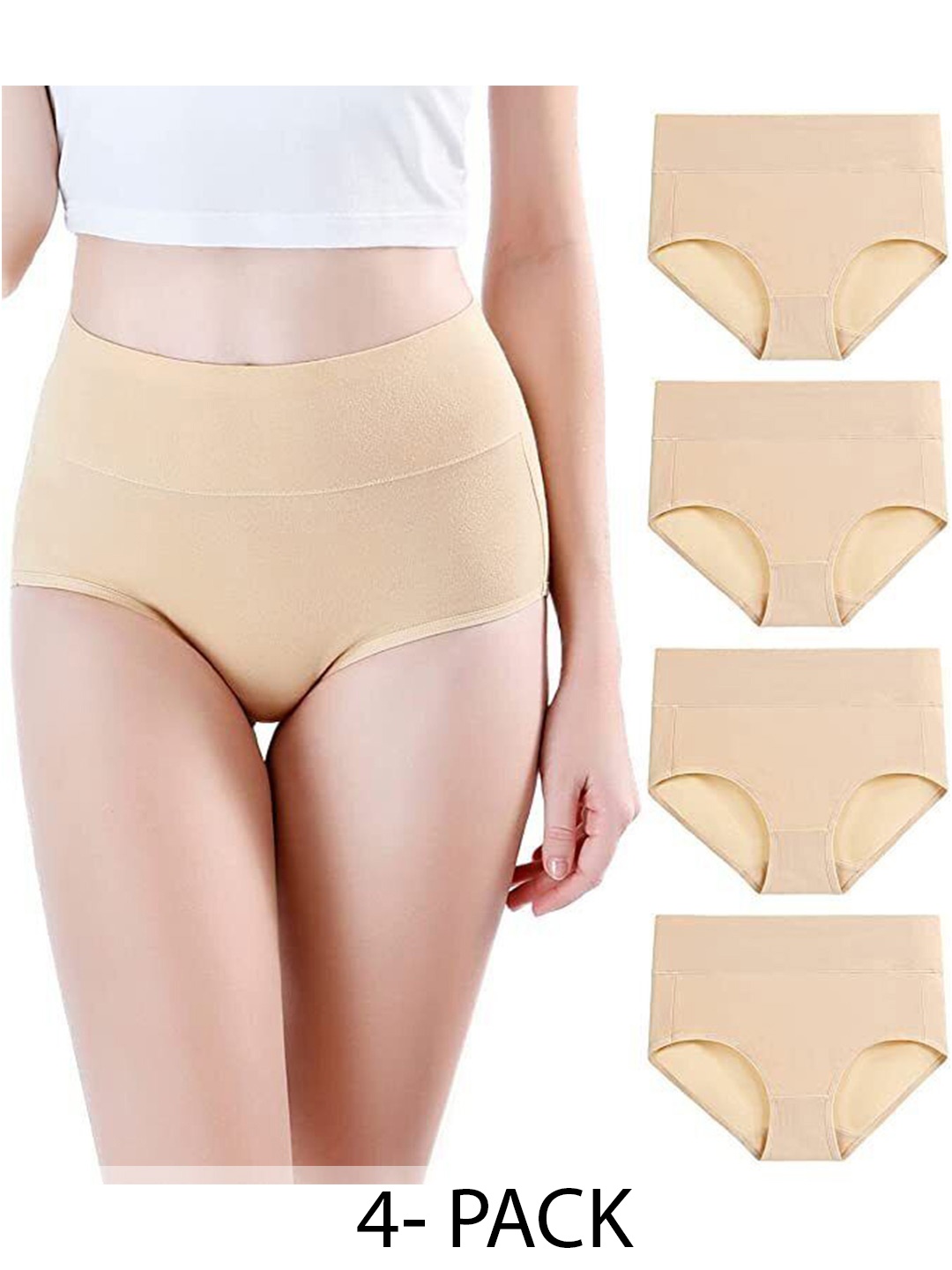 

Diving Deep Women Pack of 4 Cotton High Rise Hipster Briefs, Beige