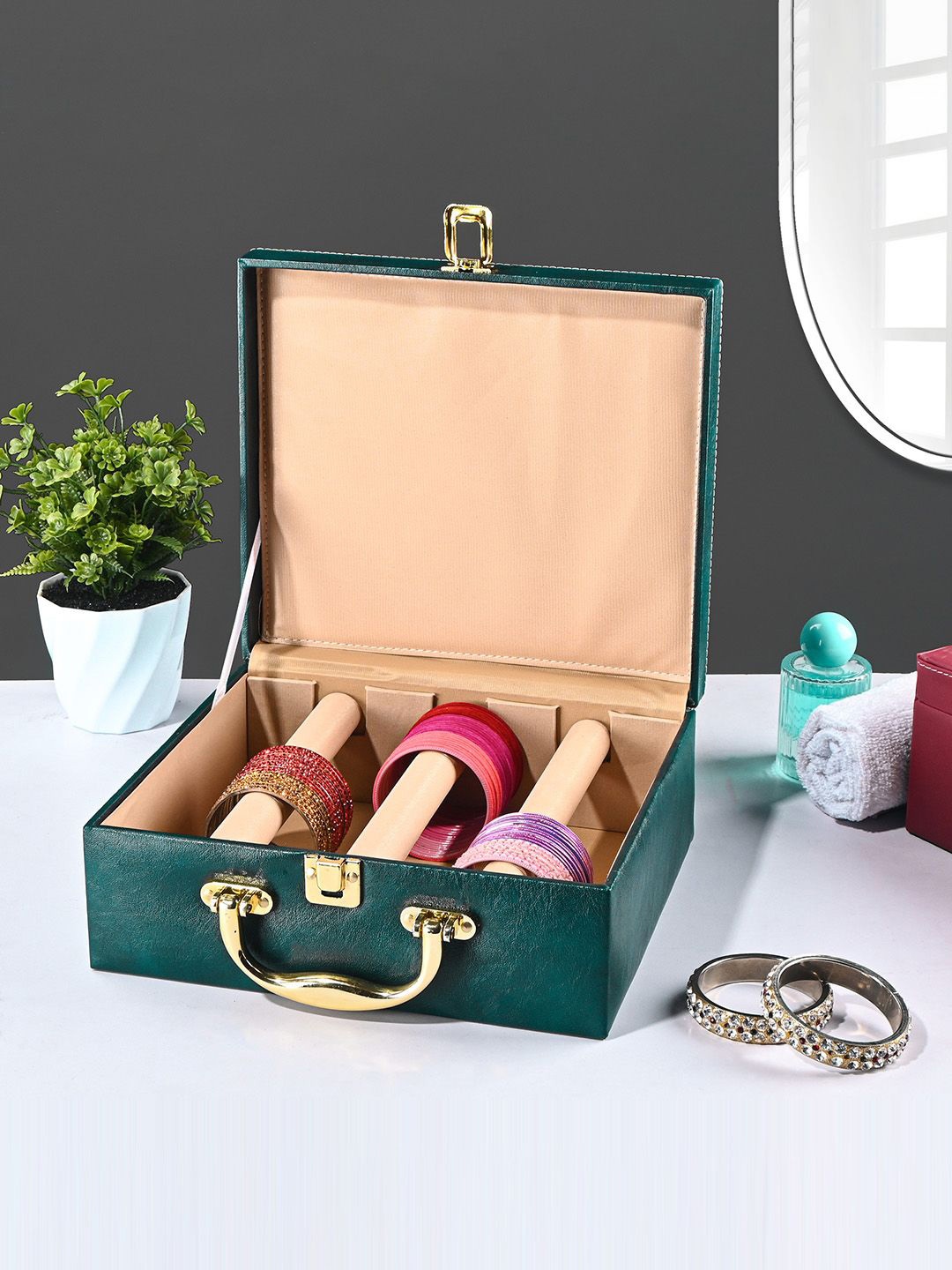 

Kuber Industries Teal Set of 2 Faux Leather Bangle Box Jewellery Organisers