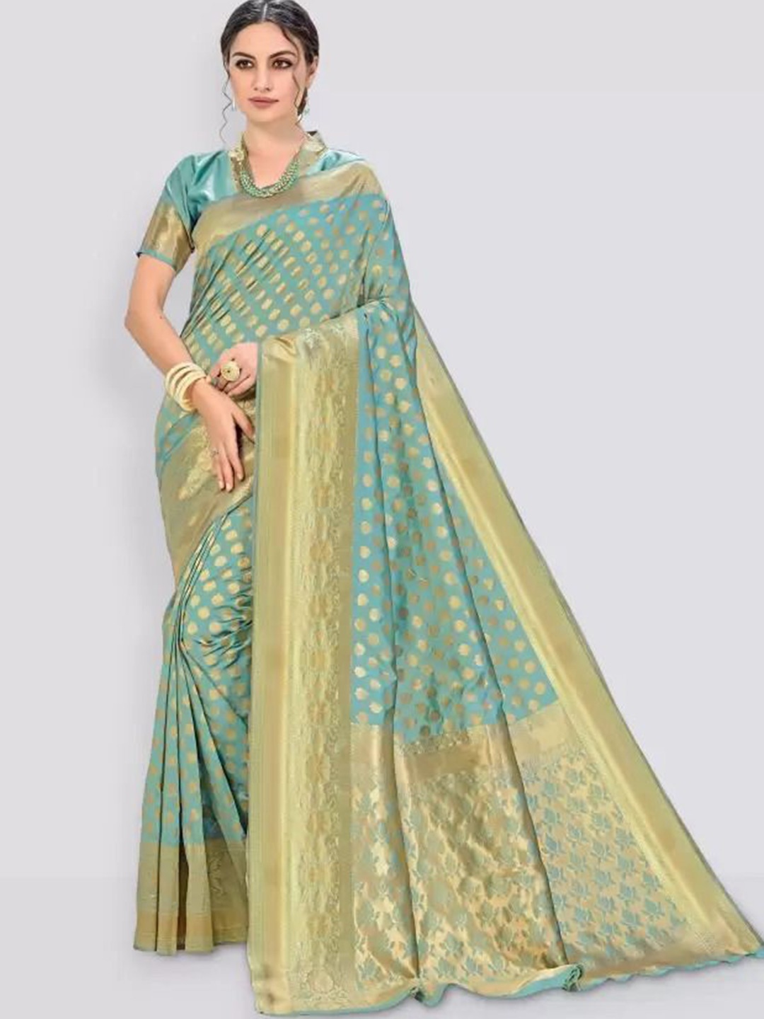 

Florence Woven Design Zari Pure Silk Saree, Green