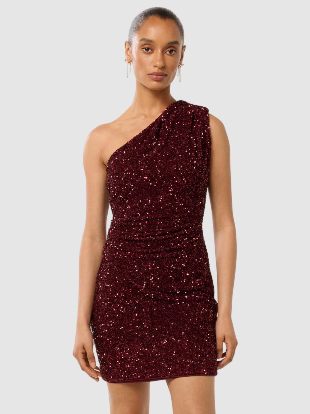 

Forever New Embellished Sequined One Shoulder Ruched Bodycon Mini Dress, Red