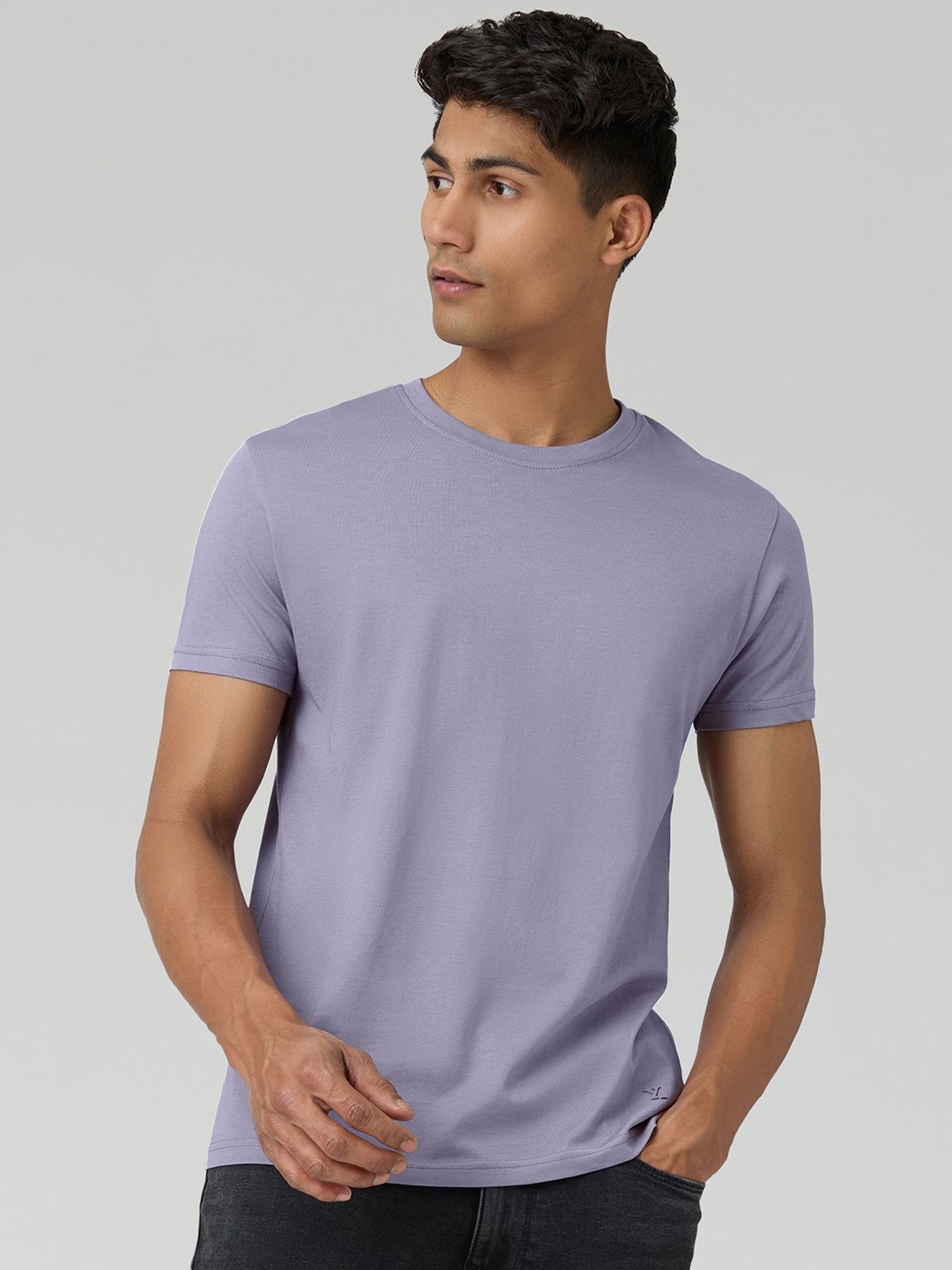 

XYXX Men Ultra Breezy Super Combed Cotton Solid Crew Neck T-Shirt, Lavender