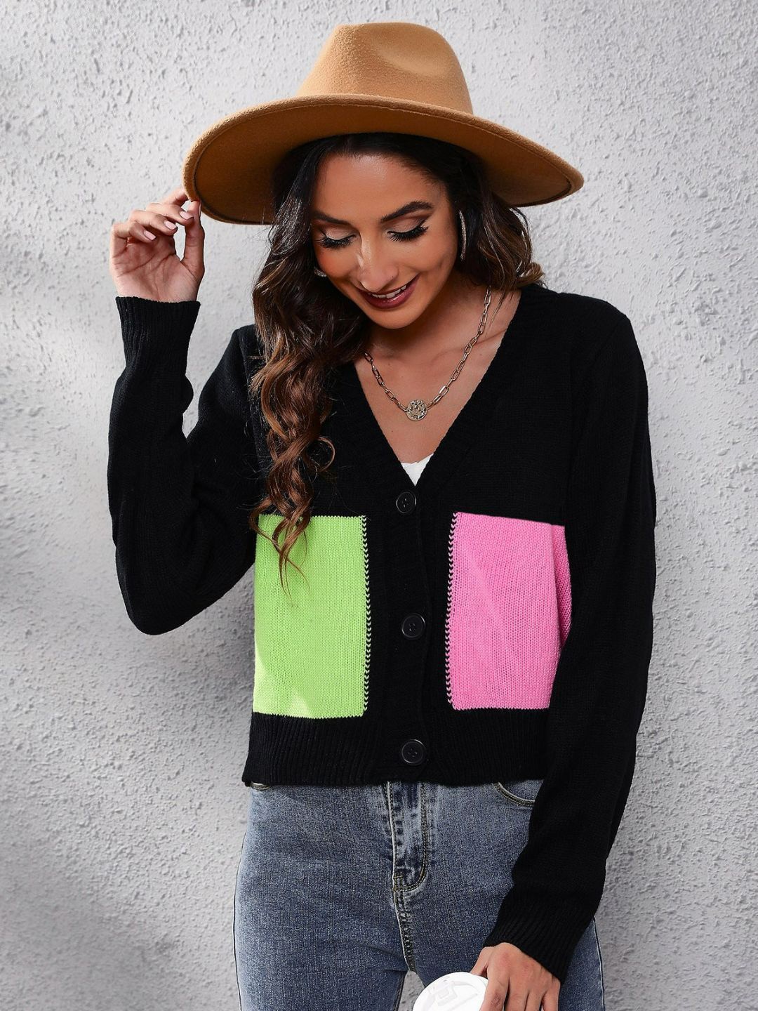 

Oh Rare Women Colourblocked Cardigan, Black
