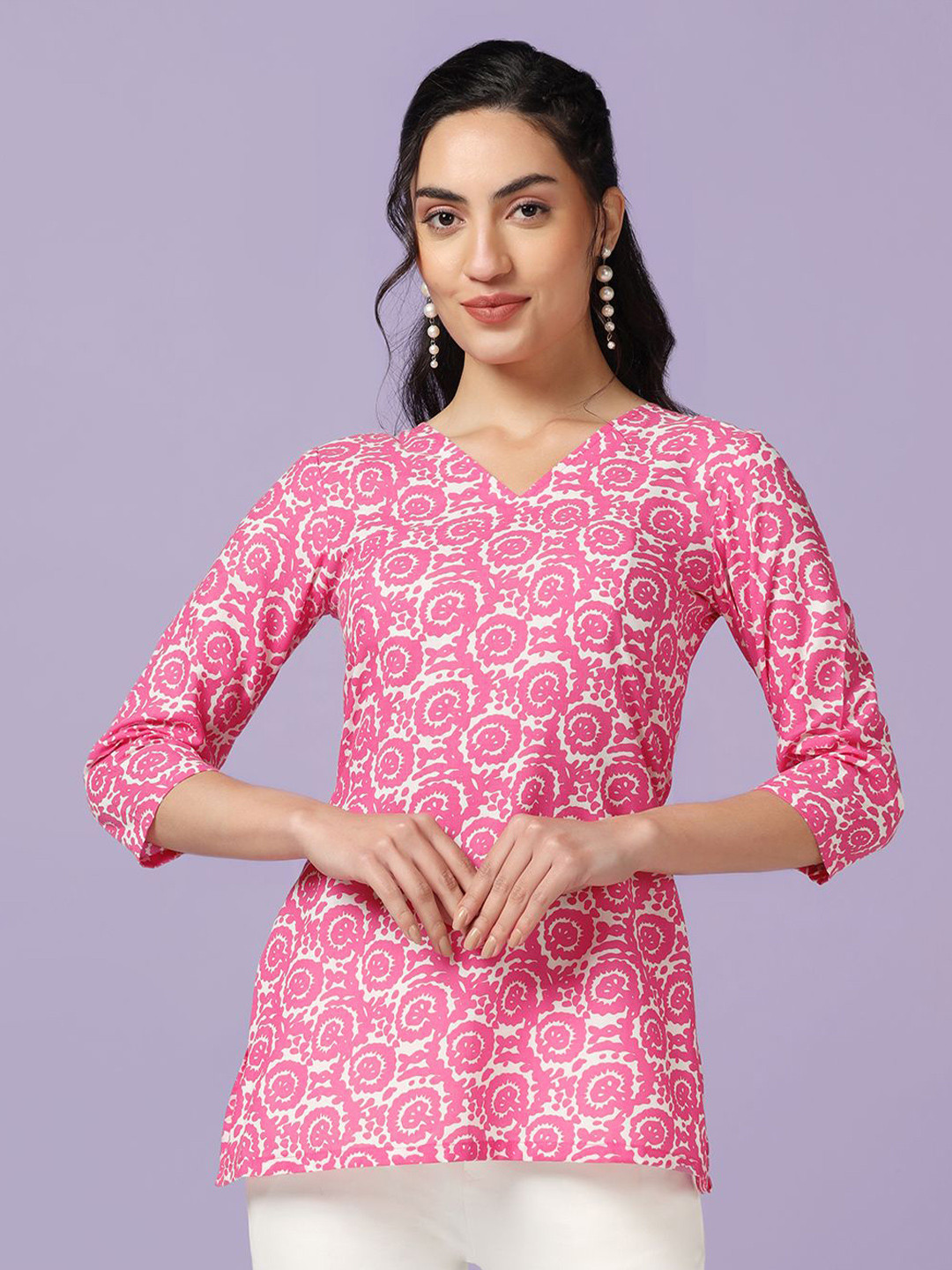 

Moda Rapido Printed Cotton Top, Pink