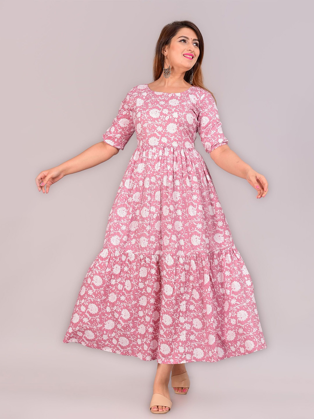 

SITA FASHION HUB Floral Printed Fit & Flare Ethnic Dresses, Pink