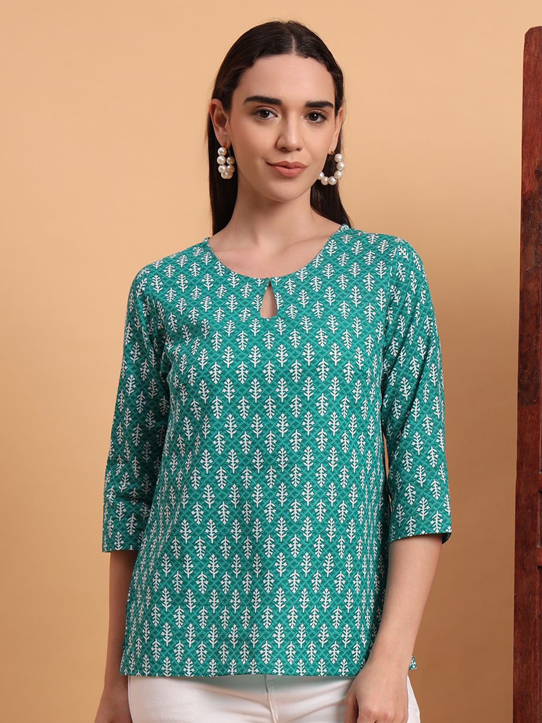 

Anouk Rustic Women Ethnic Motifs Printed Pure Cotton Kurti, Turquoise blue