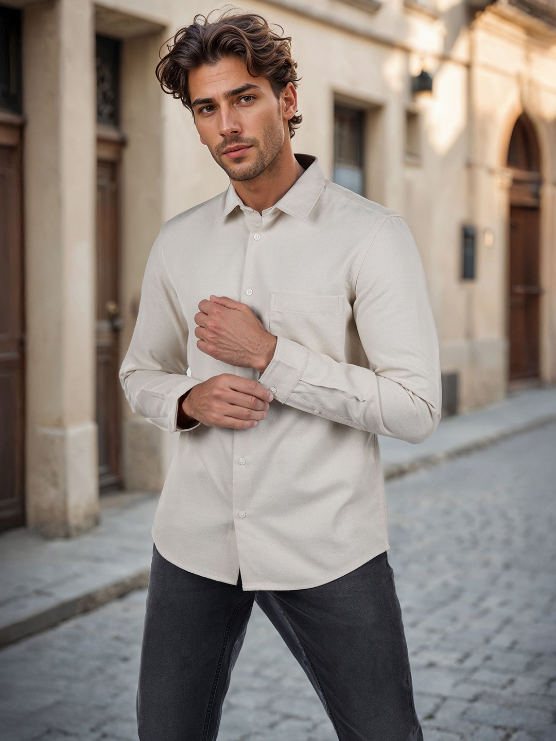 

Celio Men Classic Fit Spread Collar Solid Casual Shirt, Grey