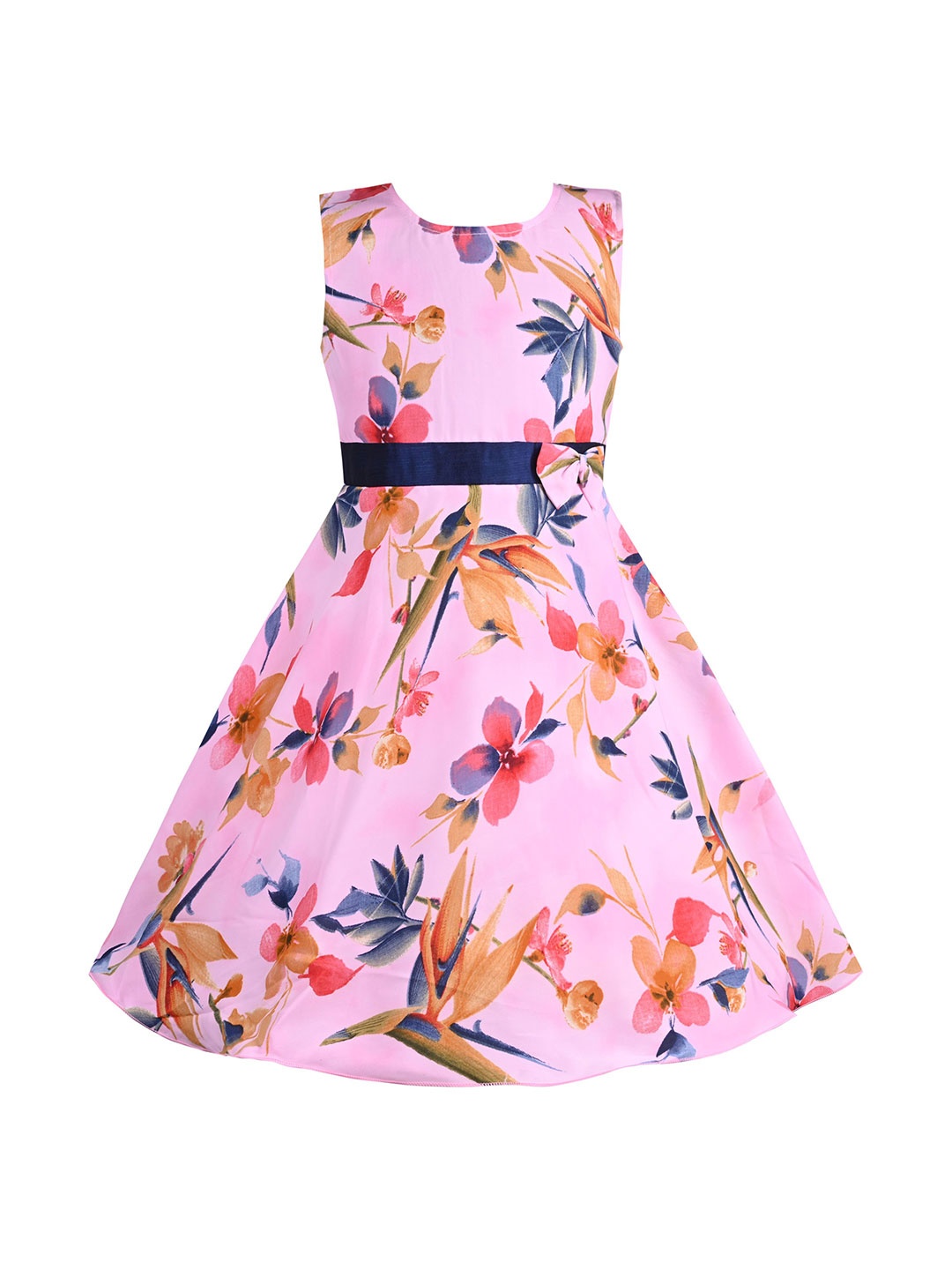 

Wish Karo Floral Print Georgette Fit & Flare Dress, Pink