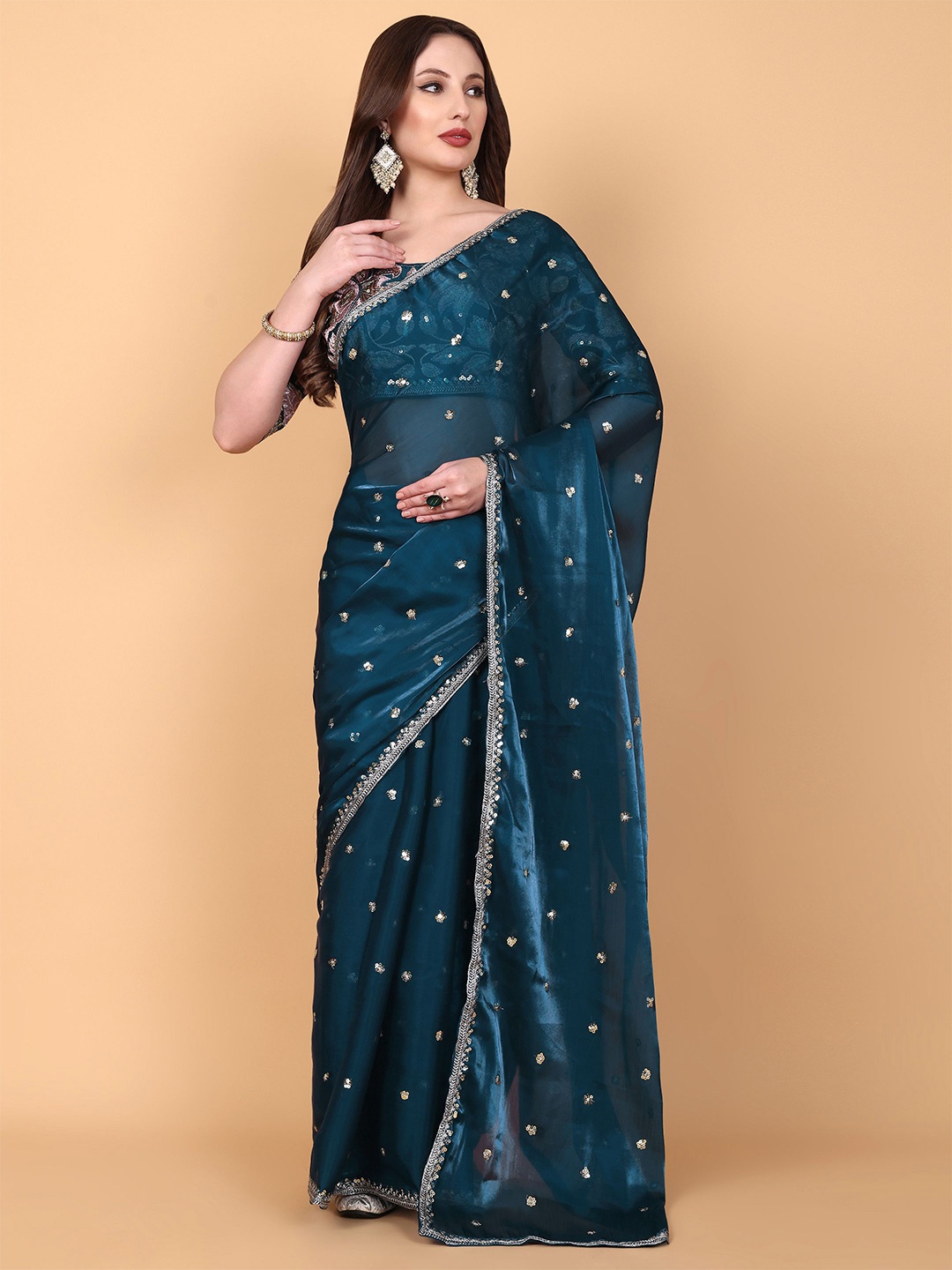 

Vastrang Embellished Sequinned Saree, Blue
