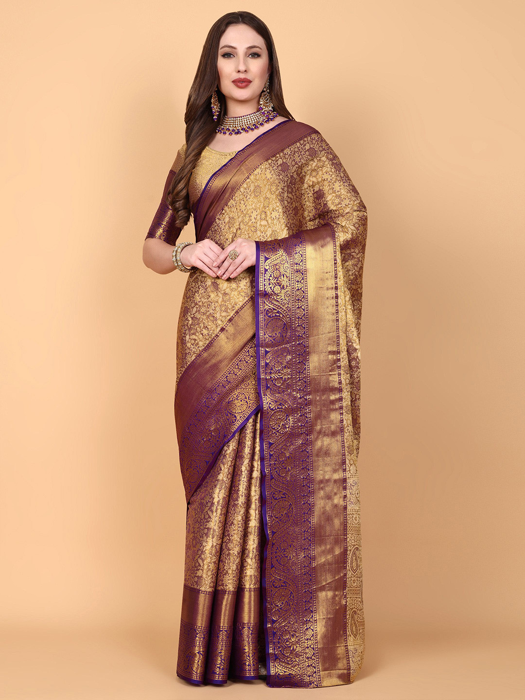 

Vastrang Woven Design Zari Saree, Gold