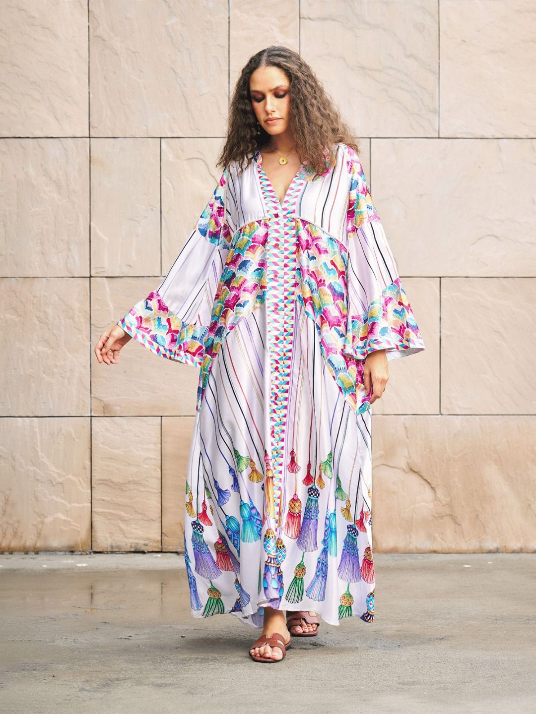 

CIN CIN Women Tassle Printed A-line Maxi Dress, White