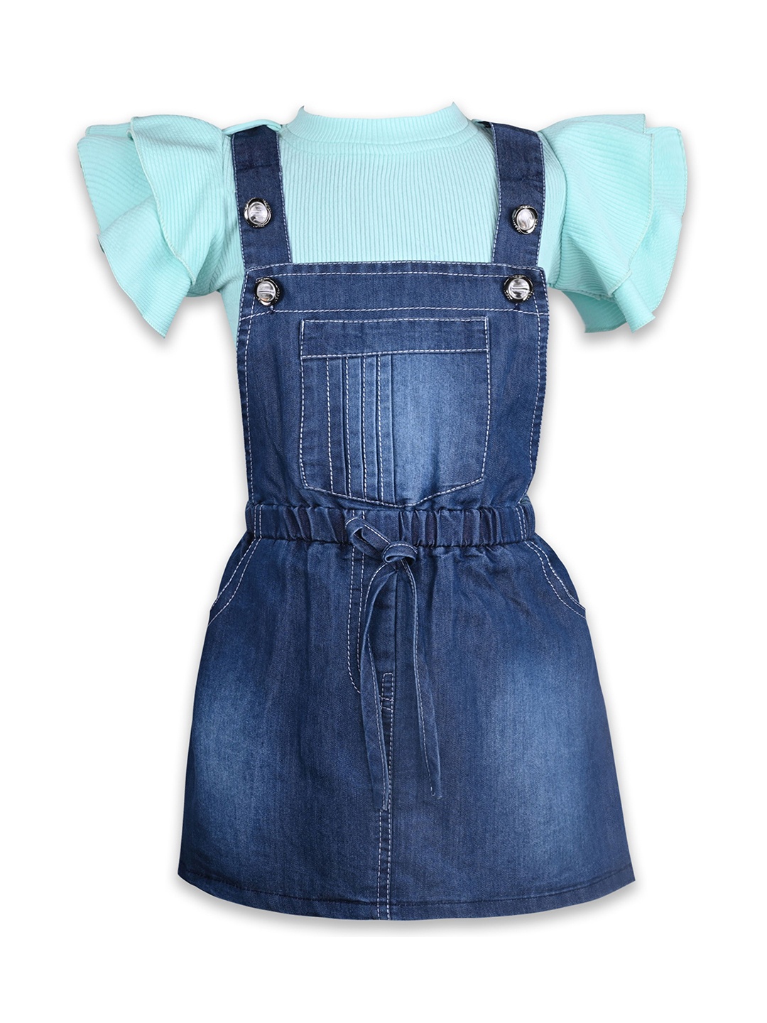 

Wish Karo Girls Round Neck Dungaree With T-Shirt, Sea green