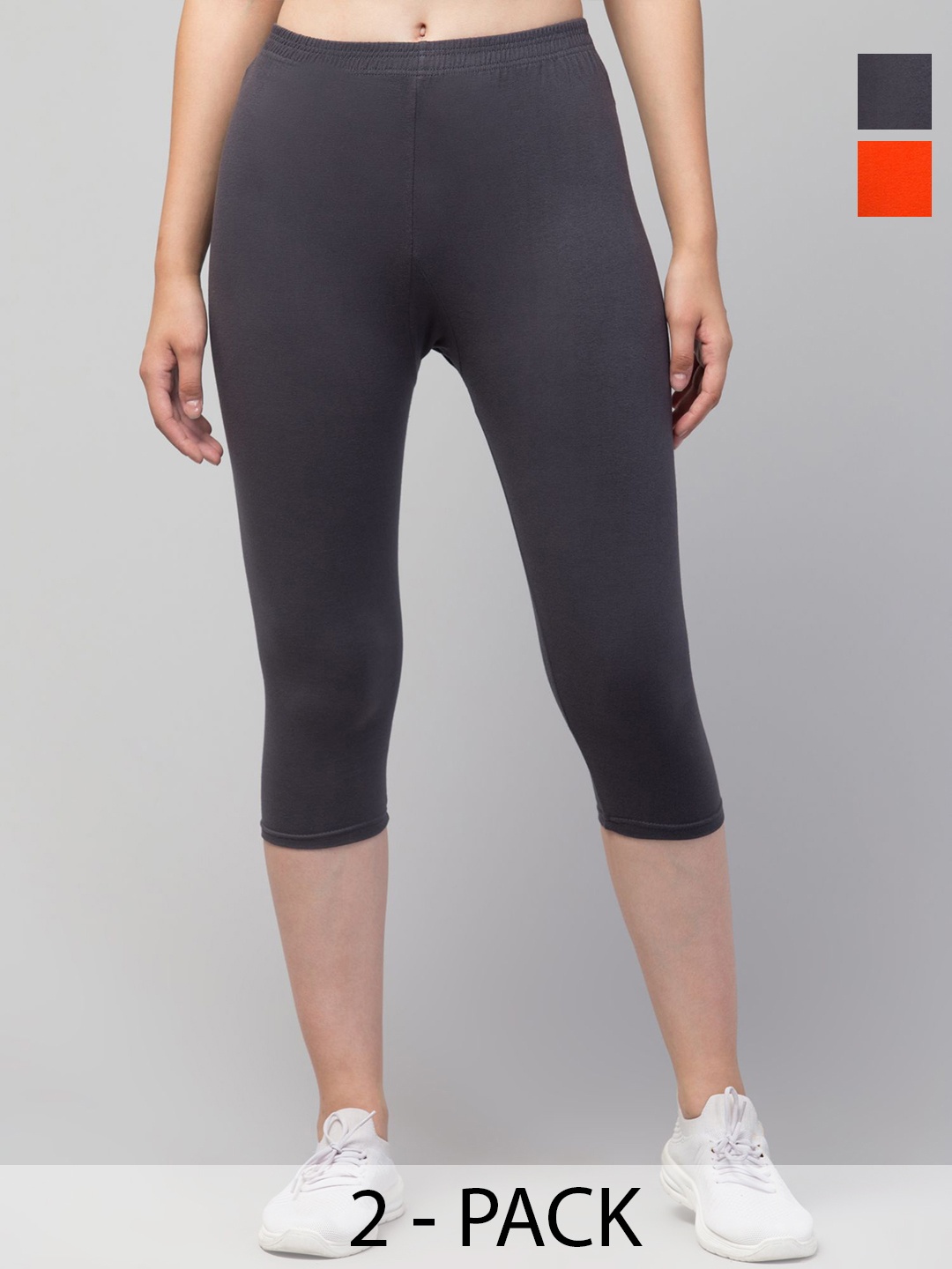 

ULLAS Women Pack of 2 Skinny Fit Capris, Orange