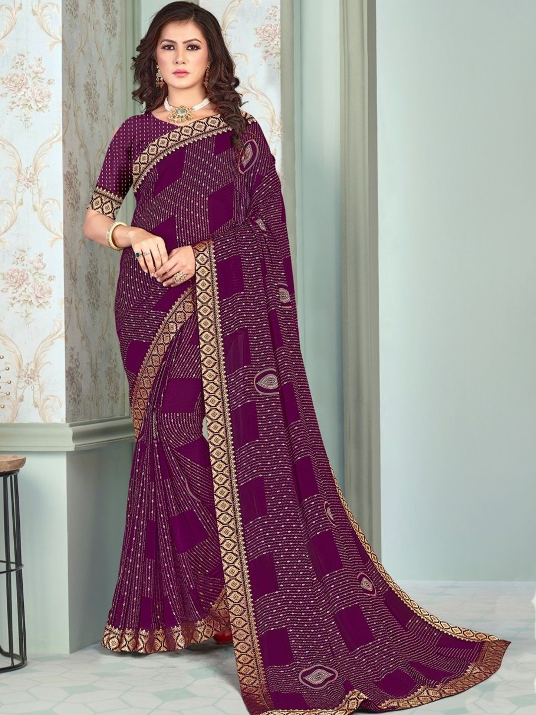 

DURGA EMPORIO Pure Georgette Saree, Purple