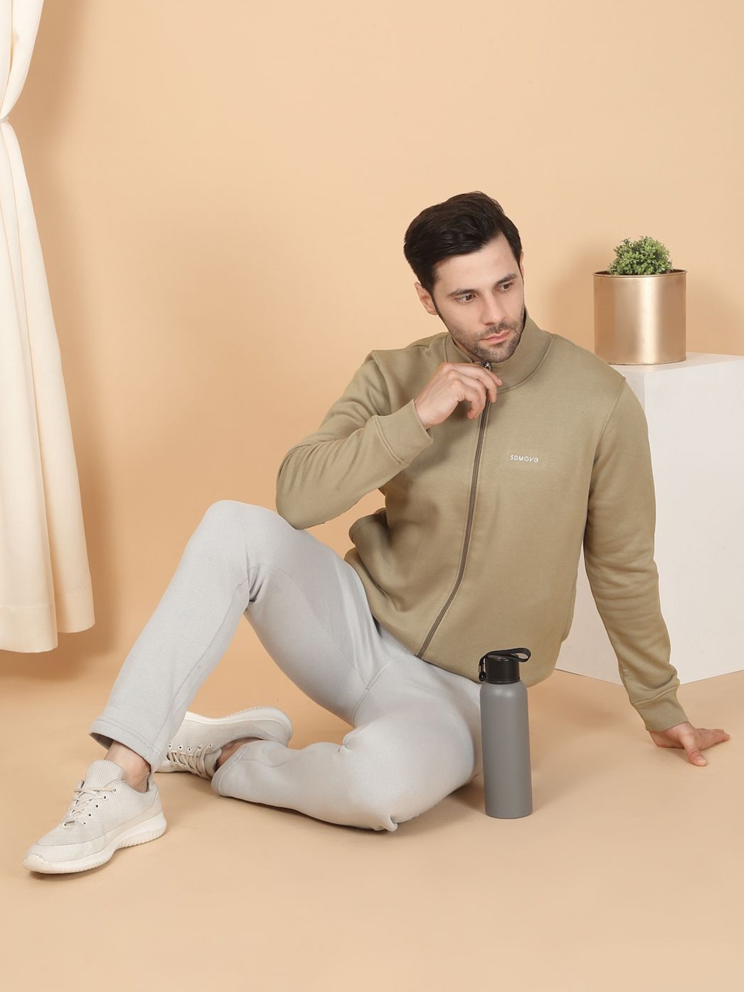 

Sweet Dreams Men Mock Collar Front-Open Sweatshirt, Olive