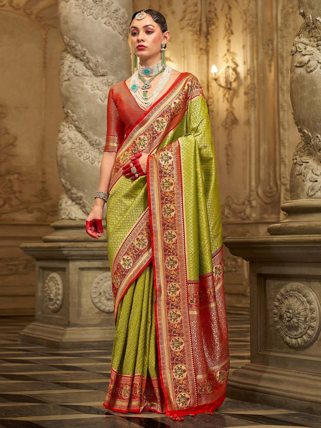 

Anouk Ethnic Motifs Woven Design Kanjeevaram Saree, Green