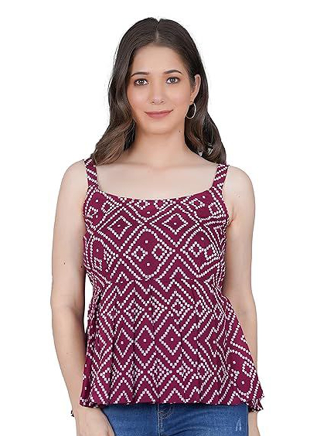 

Madnoo Women Bandhani Printed Peplum Top, Maroon