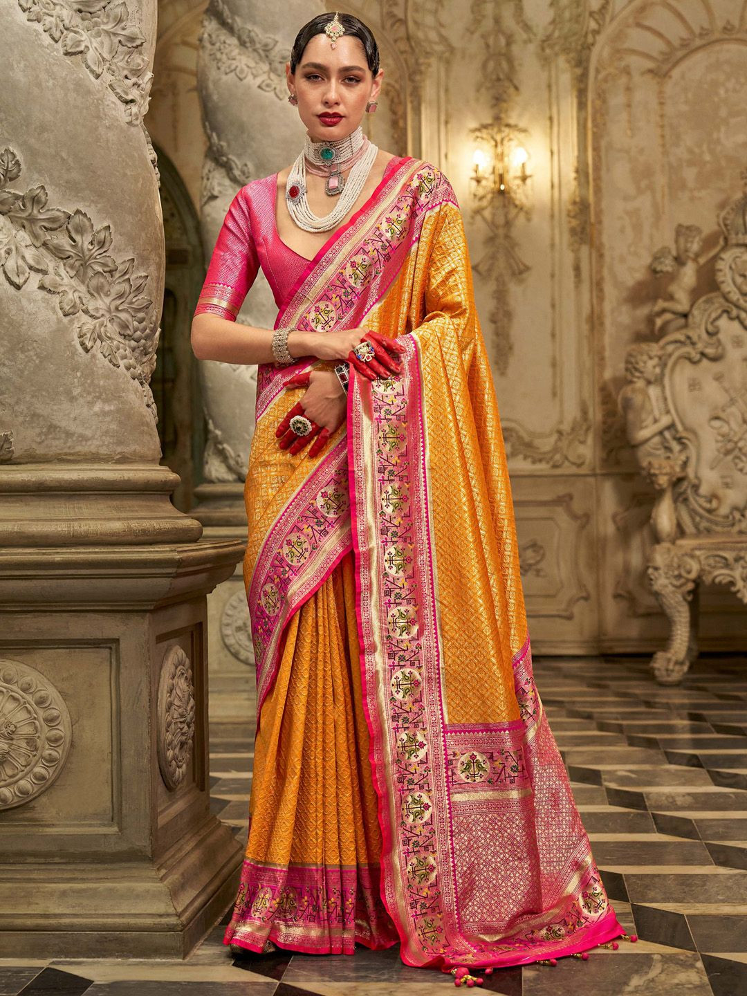 

Anouk Woven Design Kanjeevaram Saree, Mustard