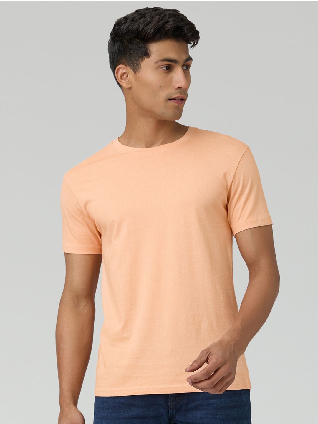 

XYXX Men Ultra Breezy Super Combed Cotton Solid Crew Neck T-Shirt, Peach