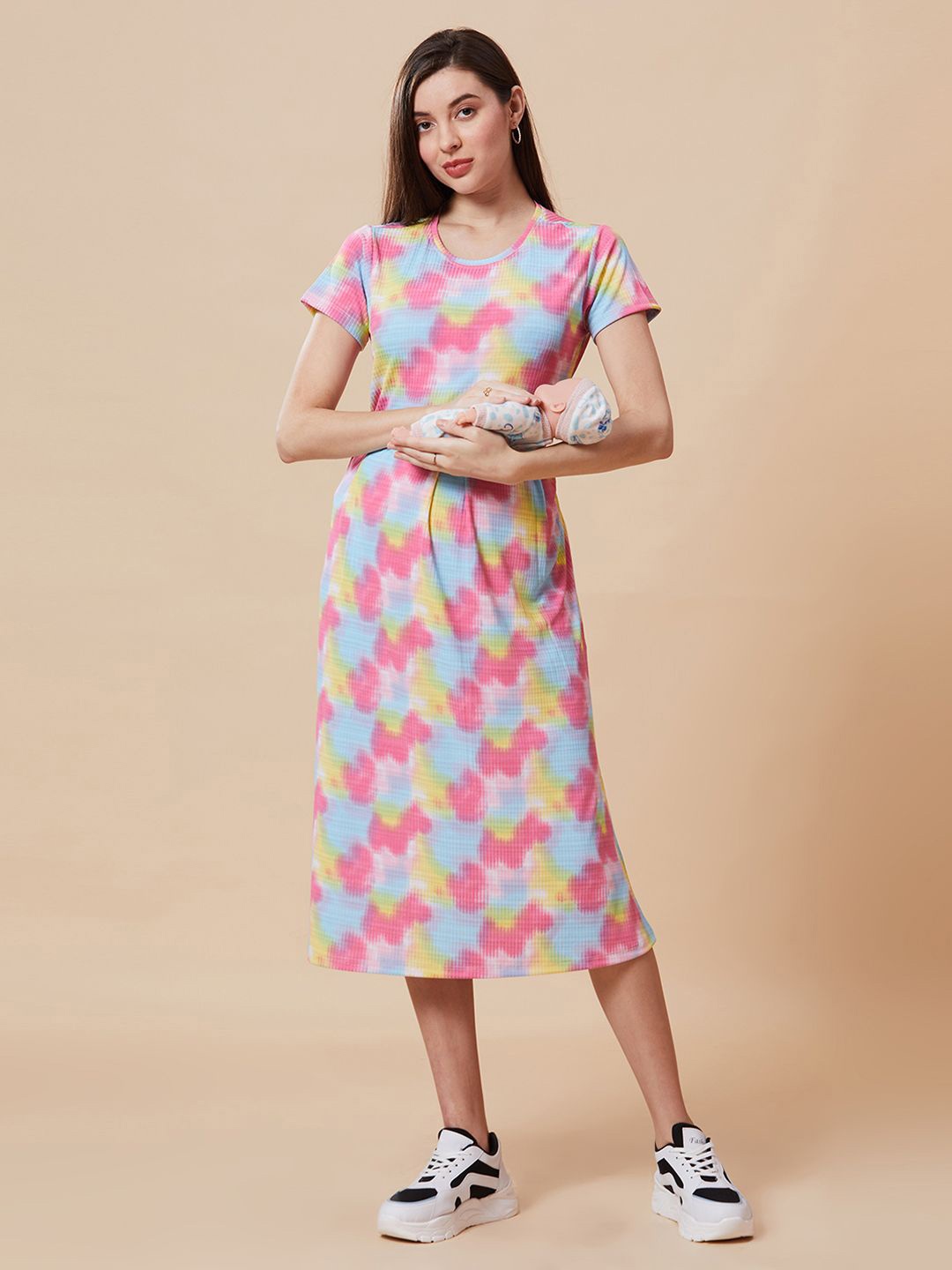 

True Shape Printed Maternity A-Line Midi Dress, Pink