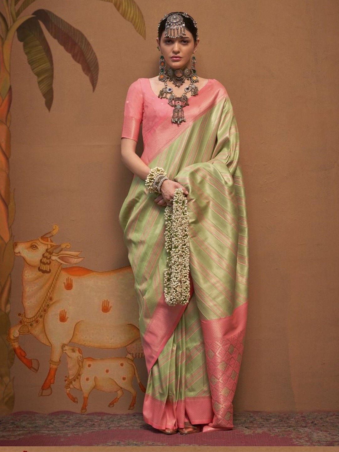 

Anouk Woven Design Zari Silk Blend Banarasi Saree, Sea green