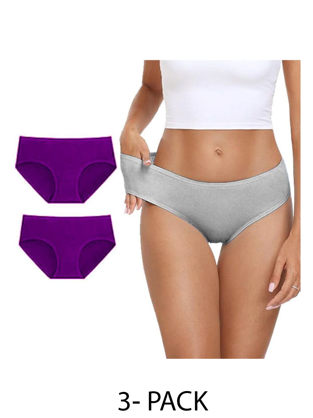 

Diving Deep Women Pack of 3 Cotton Hipster Briefs, Grey