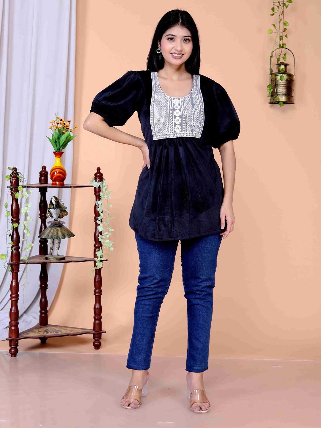 

MIRJAI Velvet Maternity & Feeding Top, Navy blue