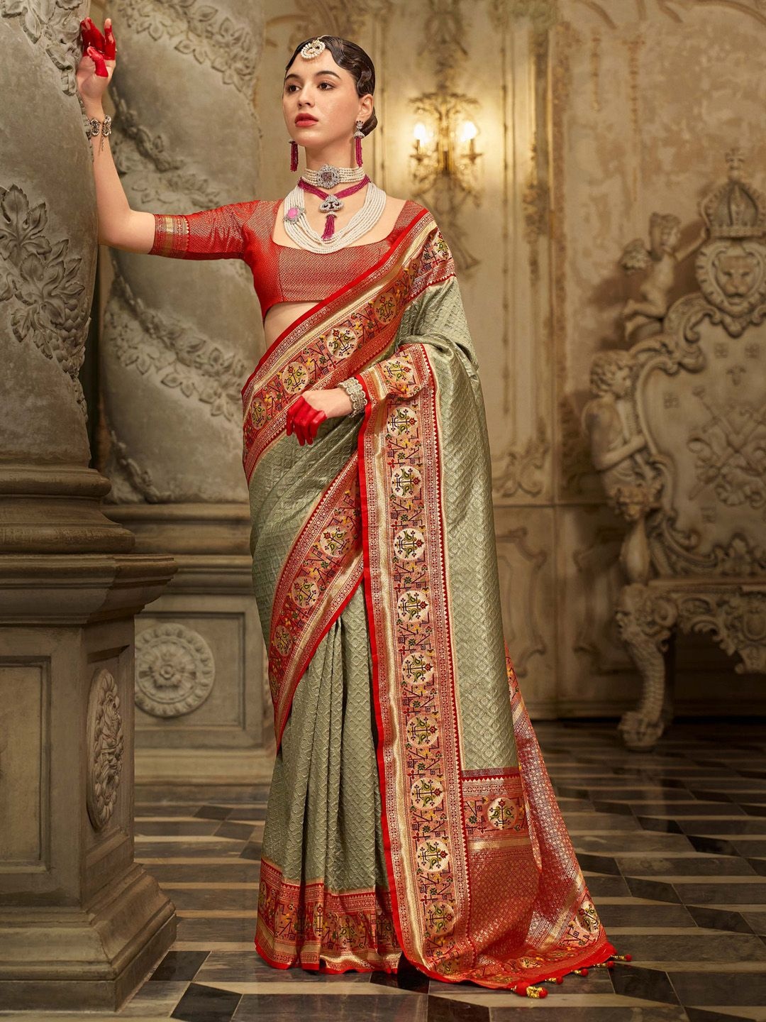 

Anouk Ethnic Motifs Woven Design Kanjeevaram Saree, Grey