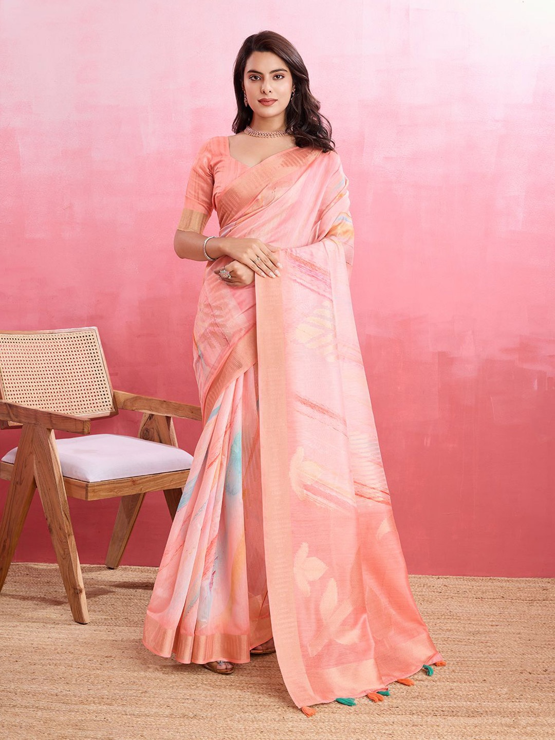 

Mitera Ombre Pure Cotton Designer Banarasi Saree, Peach