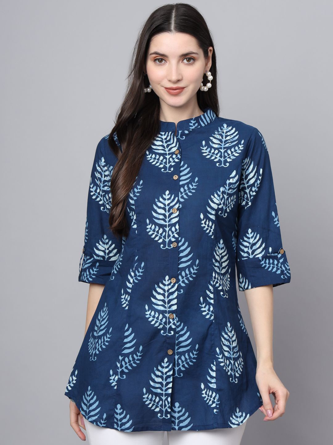 

BAESD Women Floral Printed Ethnic Cotton Top, Blue