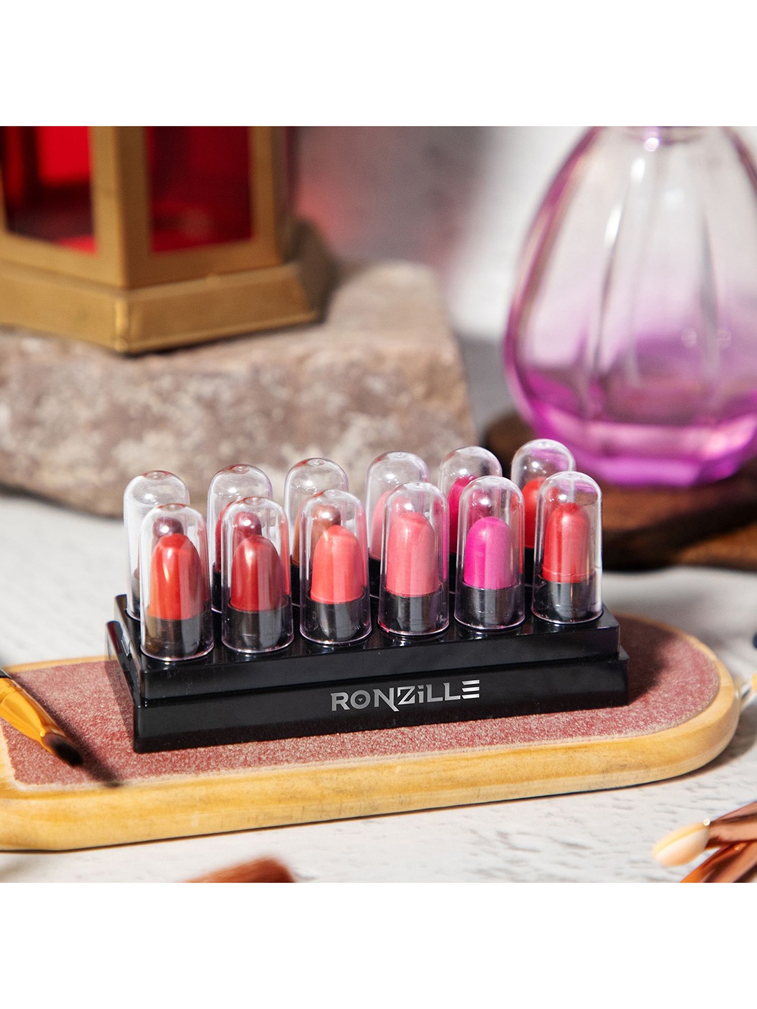 

Ronzille Set Of 12 Mini Long Lasting Bullet Lipstick- 1 g Each - Shade- A, Multi