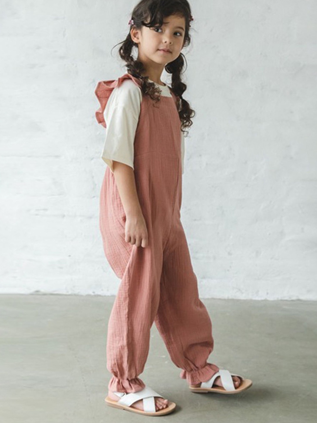 

LULU & SKY Girls Basic Jumpsuit, Peach