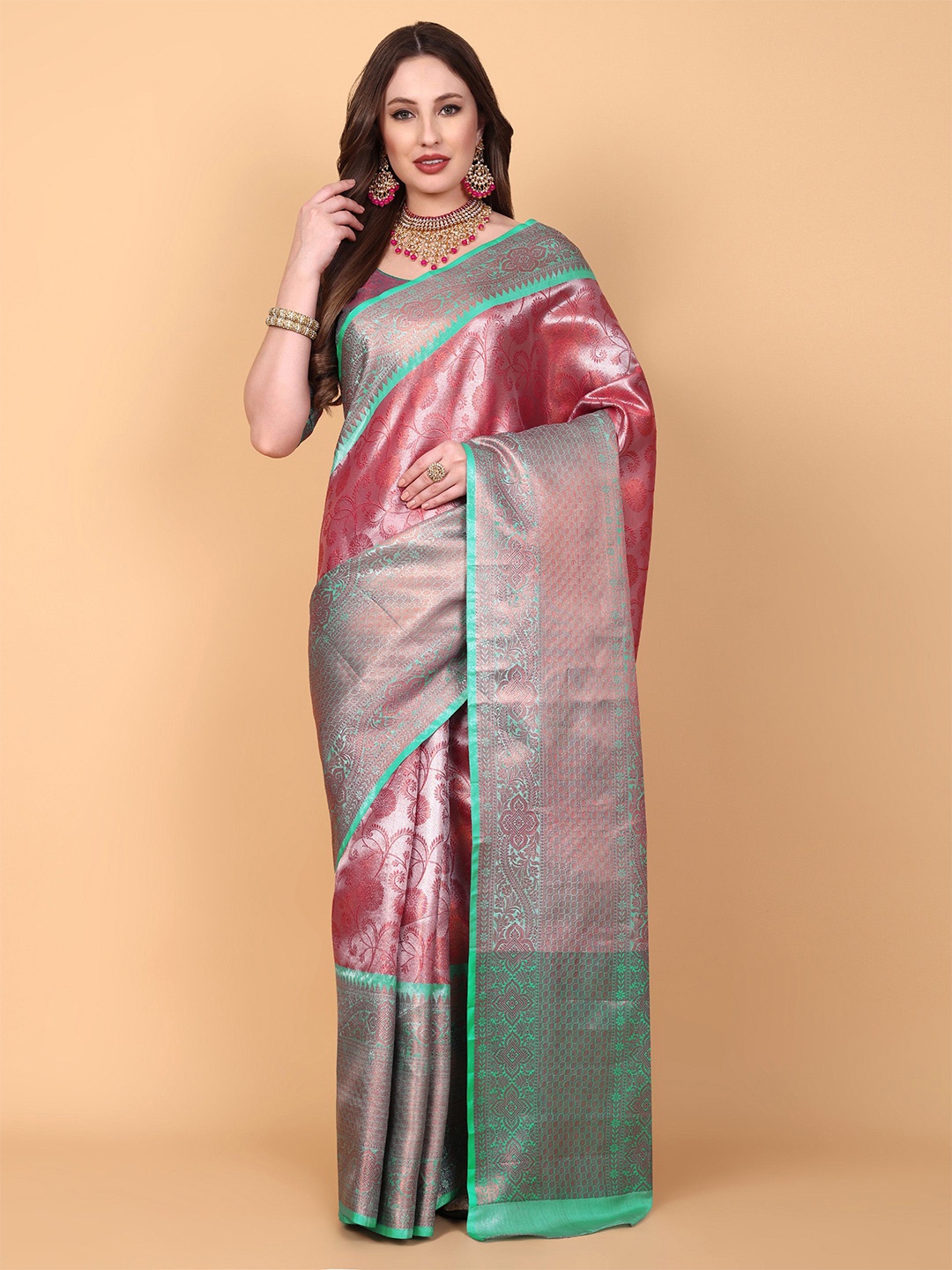 

Vastrang Woven Design Zari Tissue Banarasi Saree, Pink