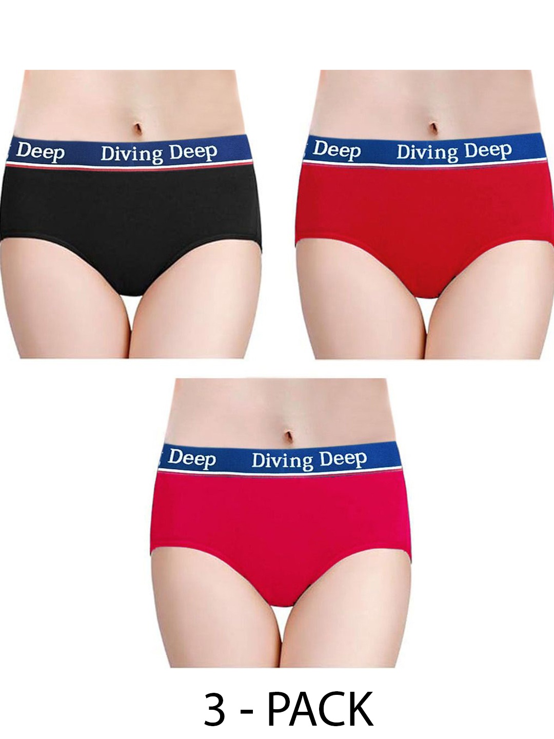 

Diving Deep Women Pack of 3 Cotton Hipster Briefs, Assorted