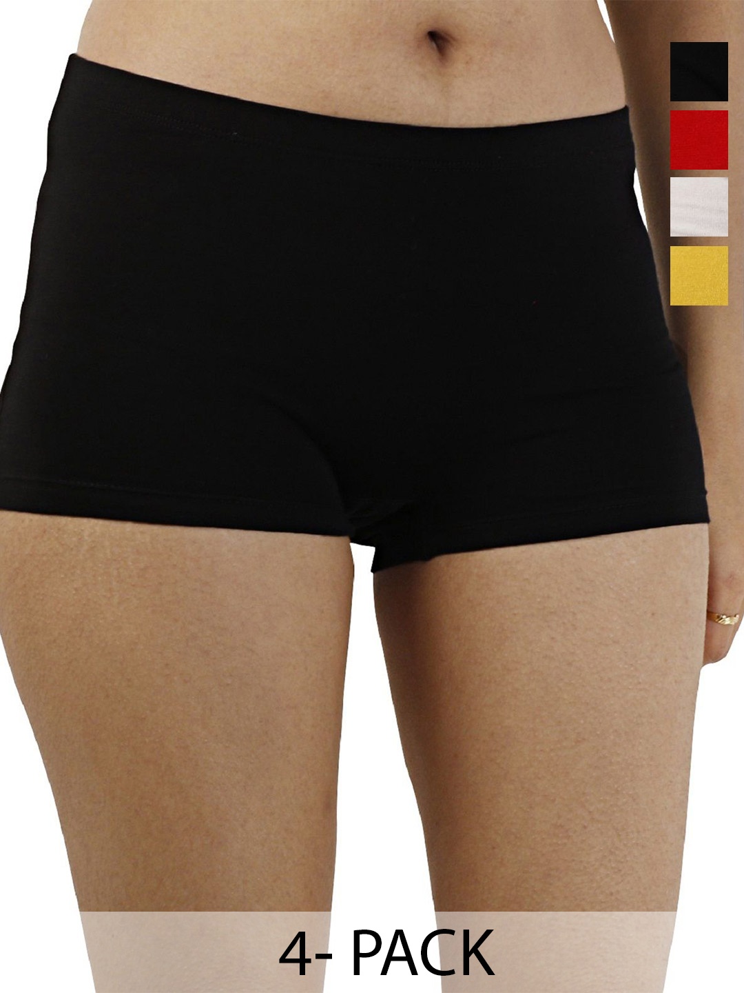 

Diving Deep Women Pack of 4 Cotton Low Rise Boy Shorts Briefs, Assorted