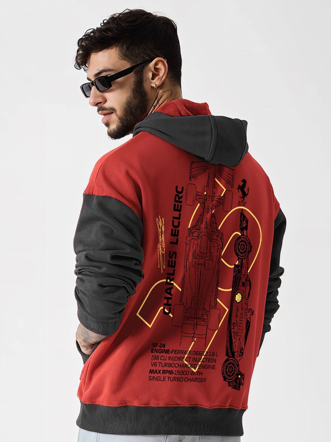 

Crazymonk Men Chales Leclerc Oversized Printed Hoodie, Red