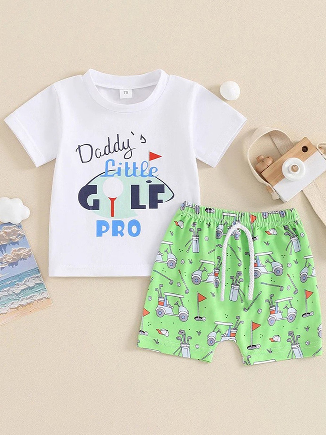 

LULU & SKY Boys Printed Round Neck Pure Cotton T-Shirt With Shorts, Green