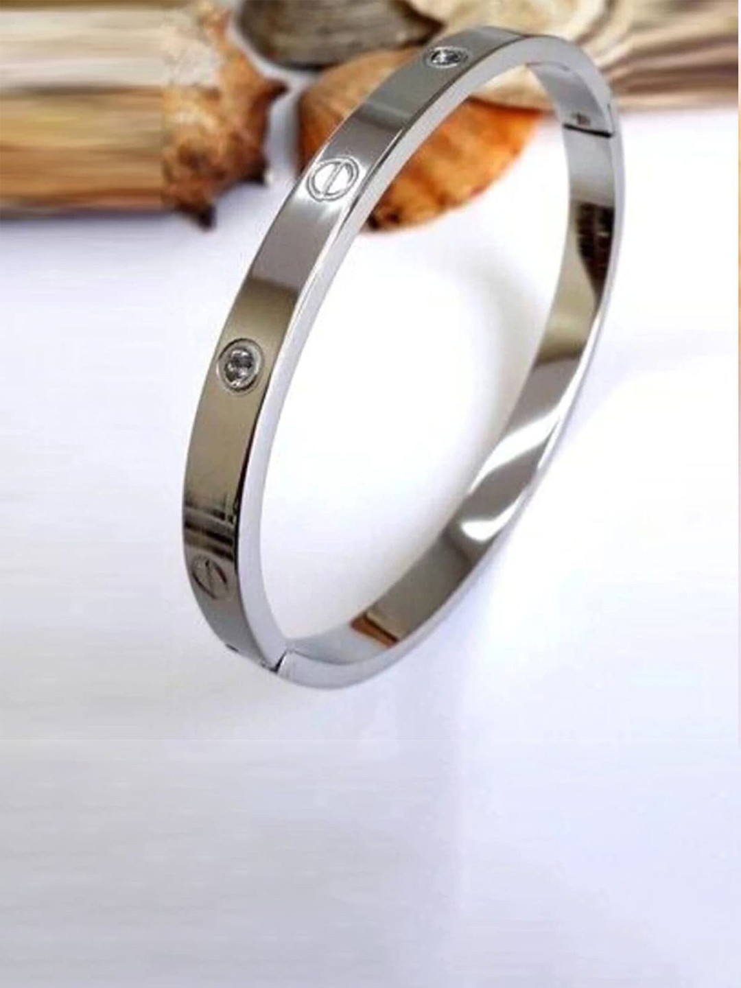 

Shining Diva Fashion Stainless Steel Rose Gold-Plated Cuff Bracelet, Silver