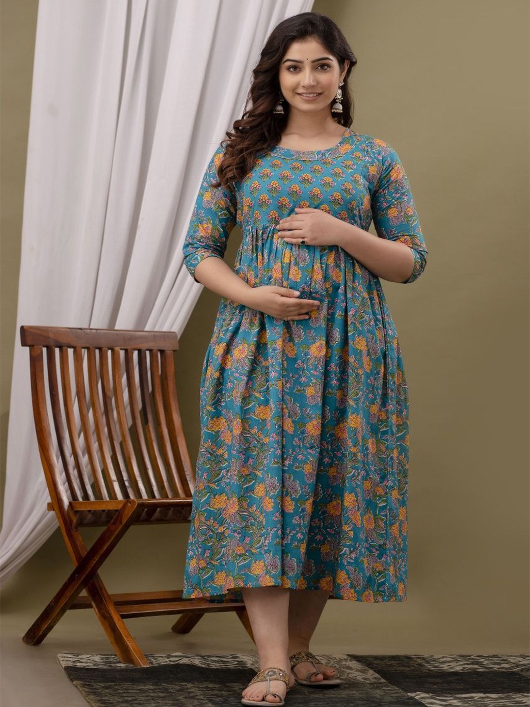 

Aasira Floral Print Maternity Maxi Dress, Green
